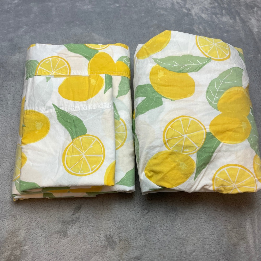 Garnet Hill Lemon Twin Sheet Set Yellow Organic Cotton Flat Fitted Pillowcase